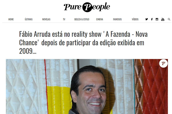 Pure People: Fábio Arruda está em reality show